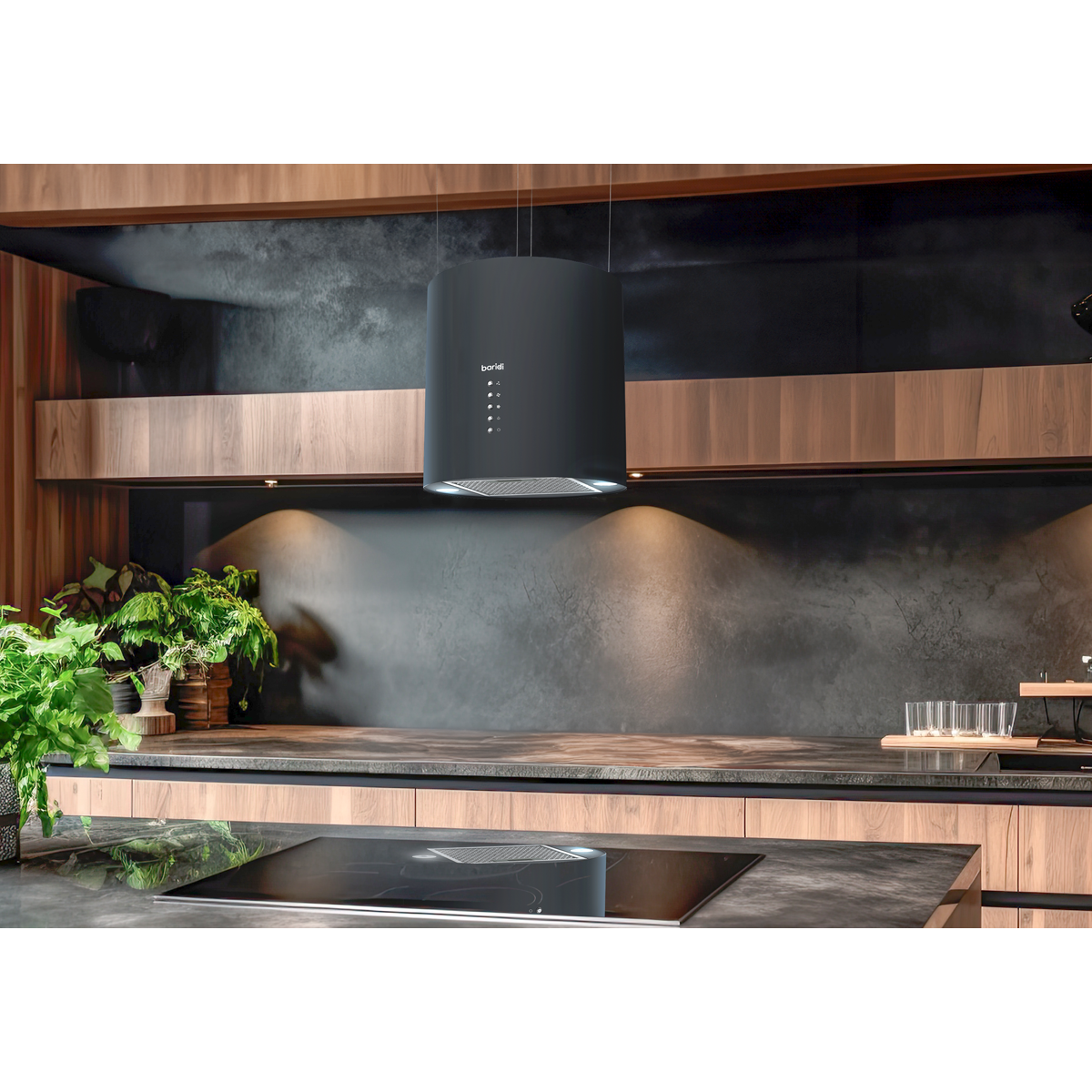 Baridi Round Island Cooker Hood 35cm - Black