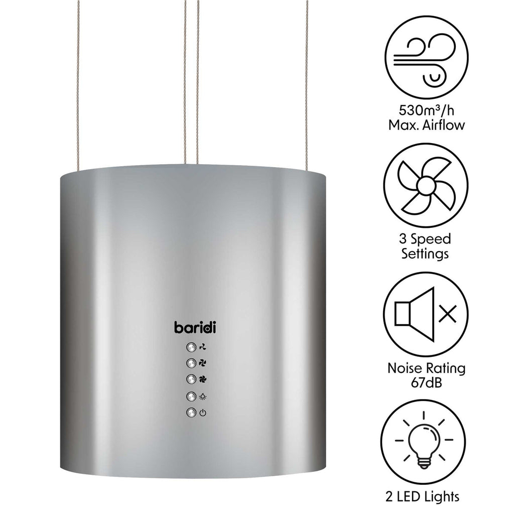 Baridi Round Island Cooker Hood with Filter 35cm, Stainless Steel (DH220)