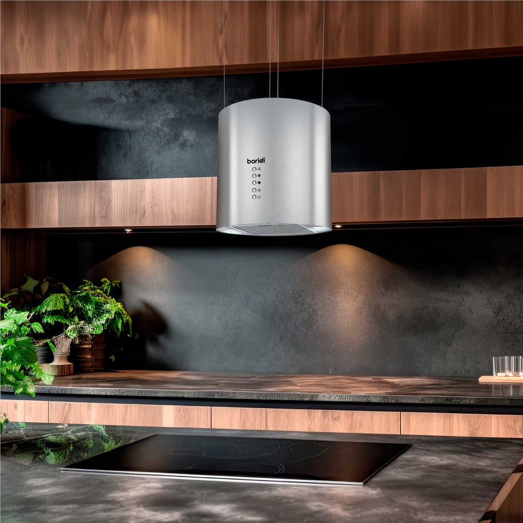 Baridi Round Island Cooker Hood with Filter 35cm, Stainless Steel (DH220)