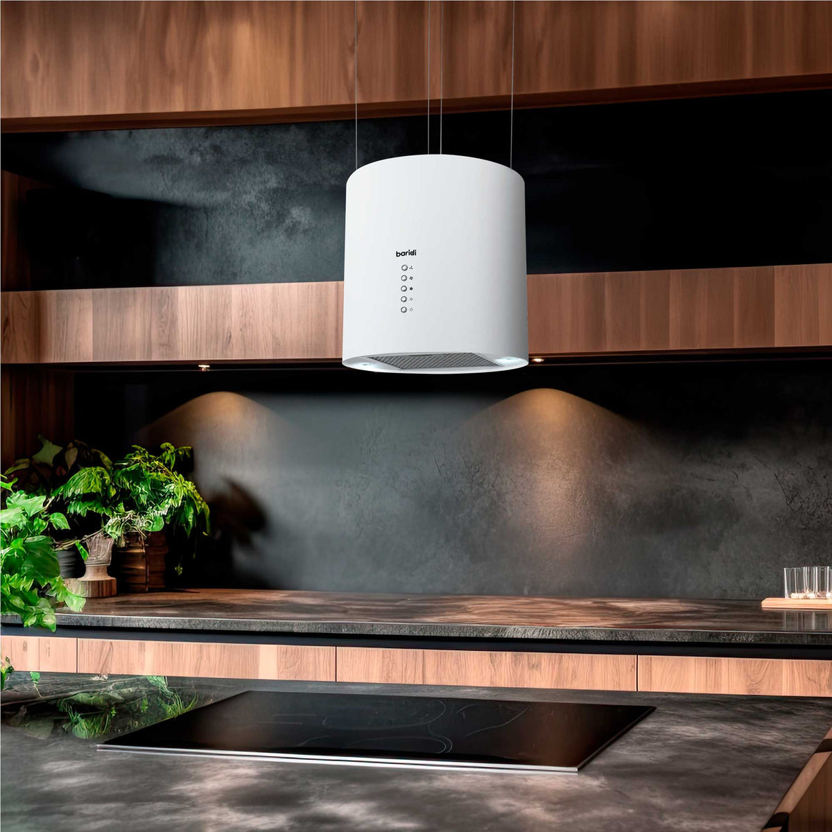 Baridi Round Island Cooker Hood with Filter 35cm, White (DH221) (Factory Refurbished A)