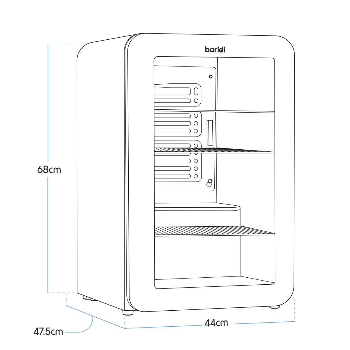Baridi Retro Style Drinks, Beer & Wine Fridge, 70L Capacity, Black (DH222)
