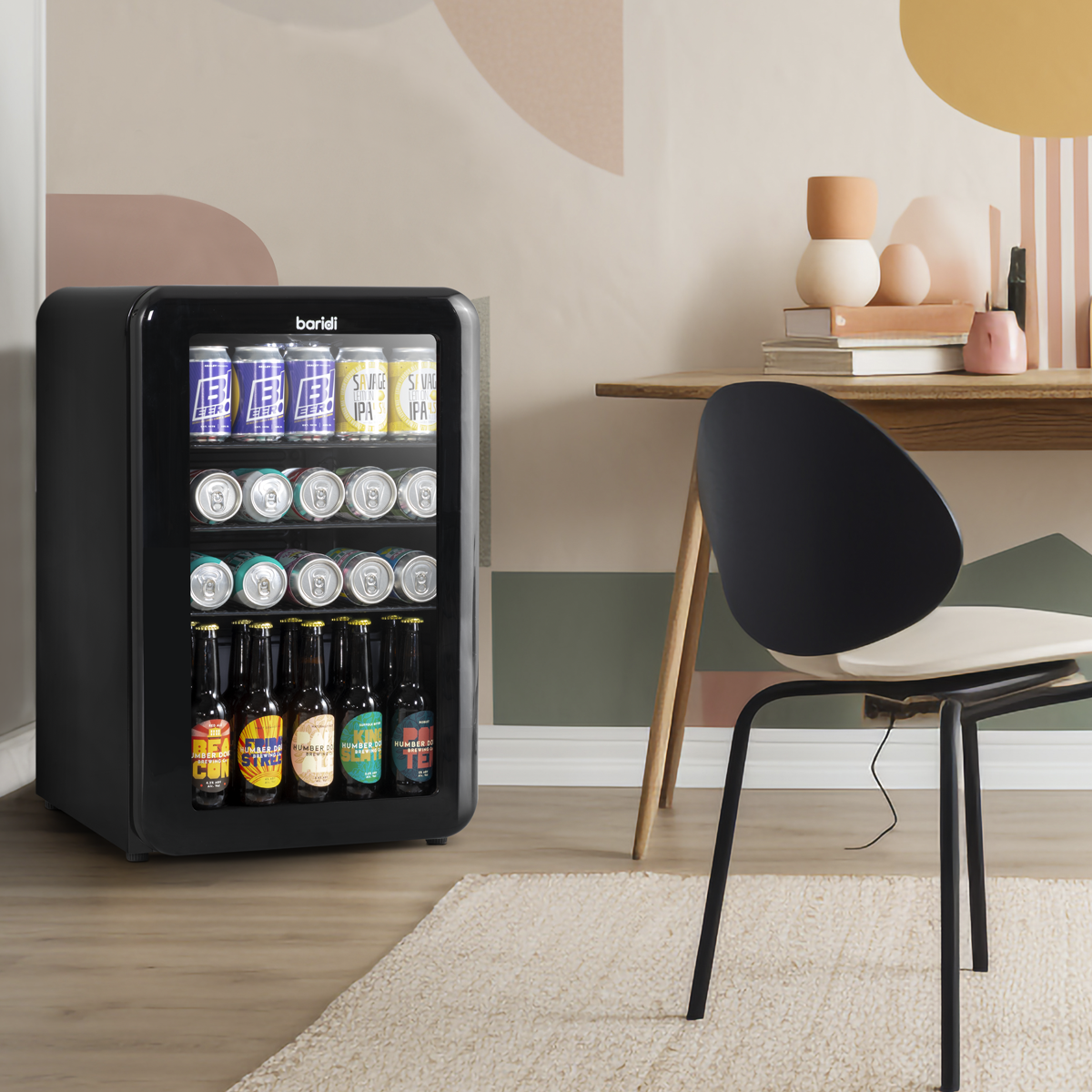 Baridi Retro Style Drinks, Beer & Wine Fridge, 70L Capacity, Black (DH222)