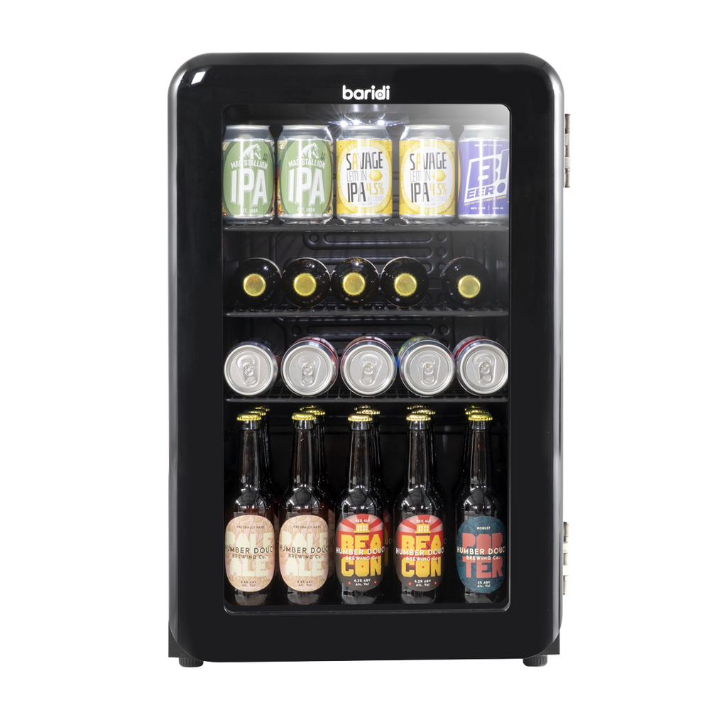 Baridi Retro Style Drinks, Beer & Wine Fridge, 70L Capacity, Black (DH222)