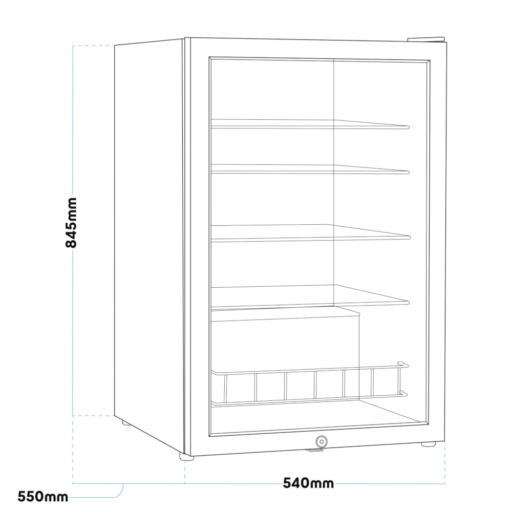 Baridi DH223 Under Counter Drinks, Beer and Wine Cooler Fridge with LED Light, 115 Litre Capacity, Black