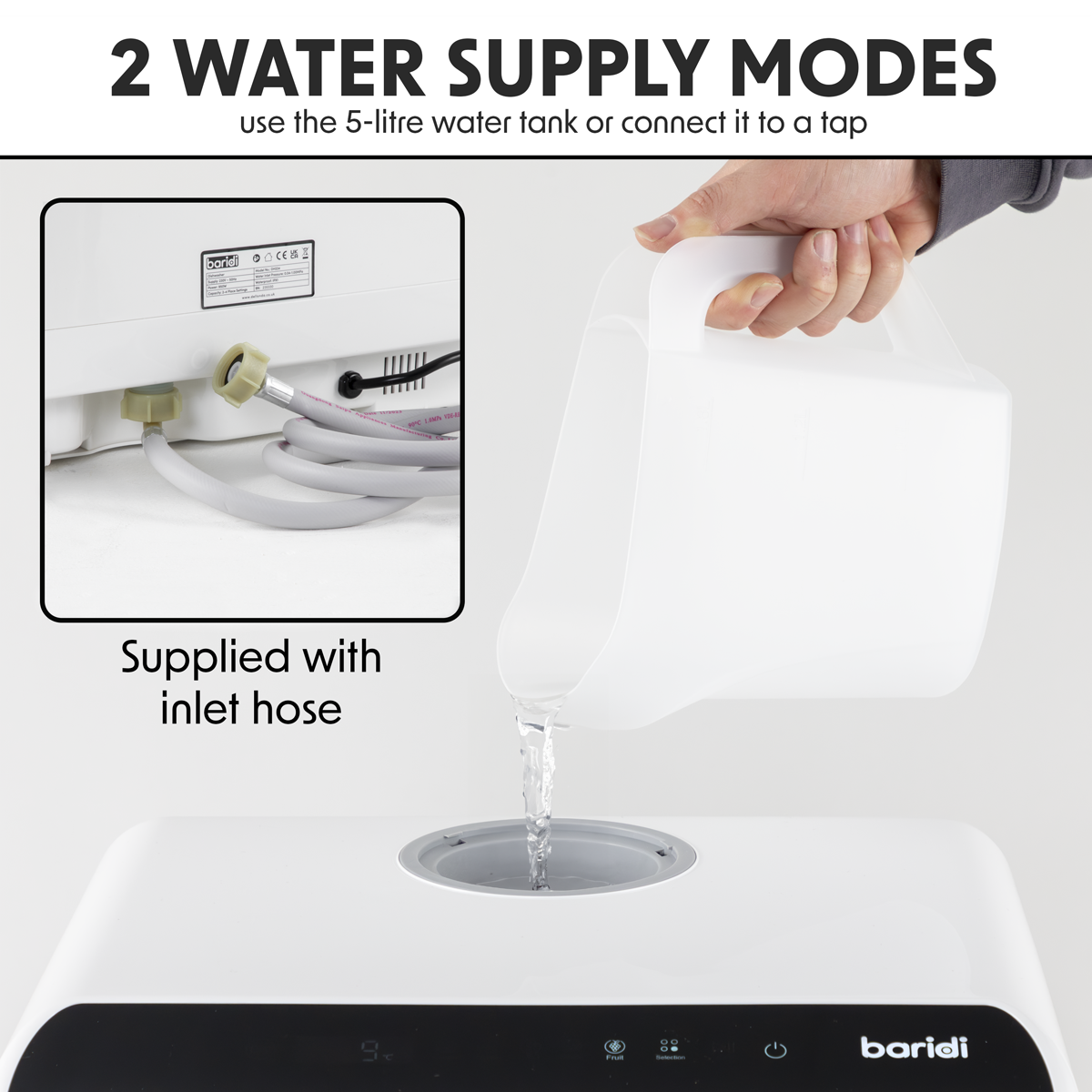 Baridi Mini Tabletop Dishwasher, 2-4 Place Settings, 5L Capacity, White (DH224A)