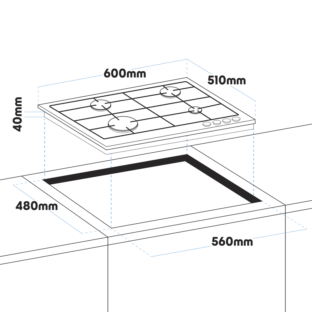 Baridi Chimney Cooker Hood, Oven, Gas Hob & Splashback 60cm (DH390)