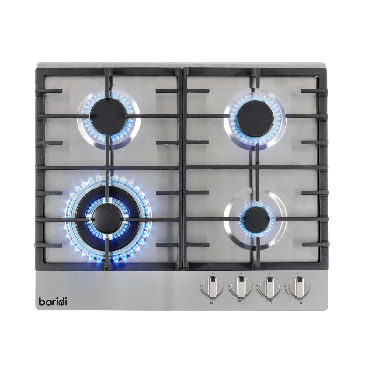 Baridi Built-in Gas Hob 60cm, 4 Cooking Zones, Stainless Steel (DH225) (Factory Refurbished A)