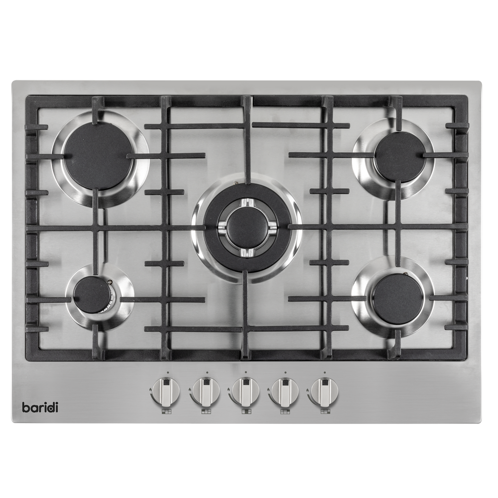 Baridi Built-in Gas Hob 70cm, 5 Cooking Zones, Stainless Steel (DH227)