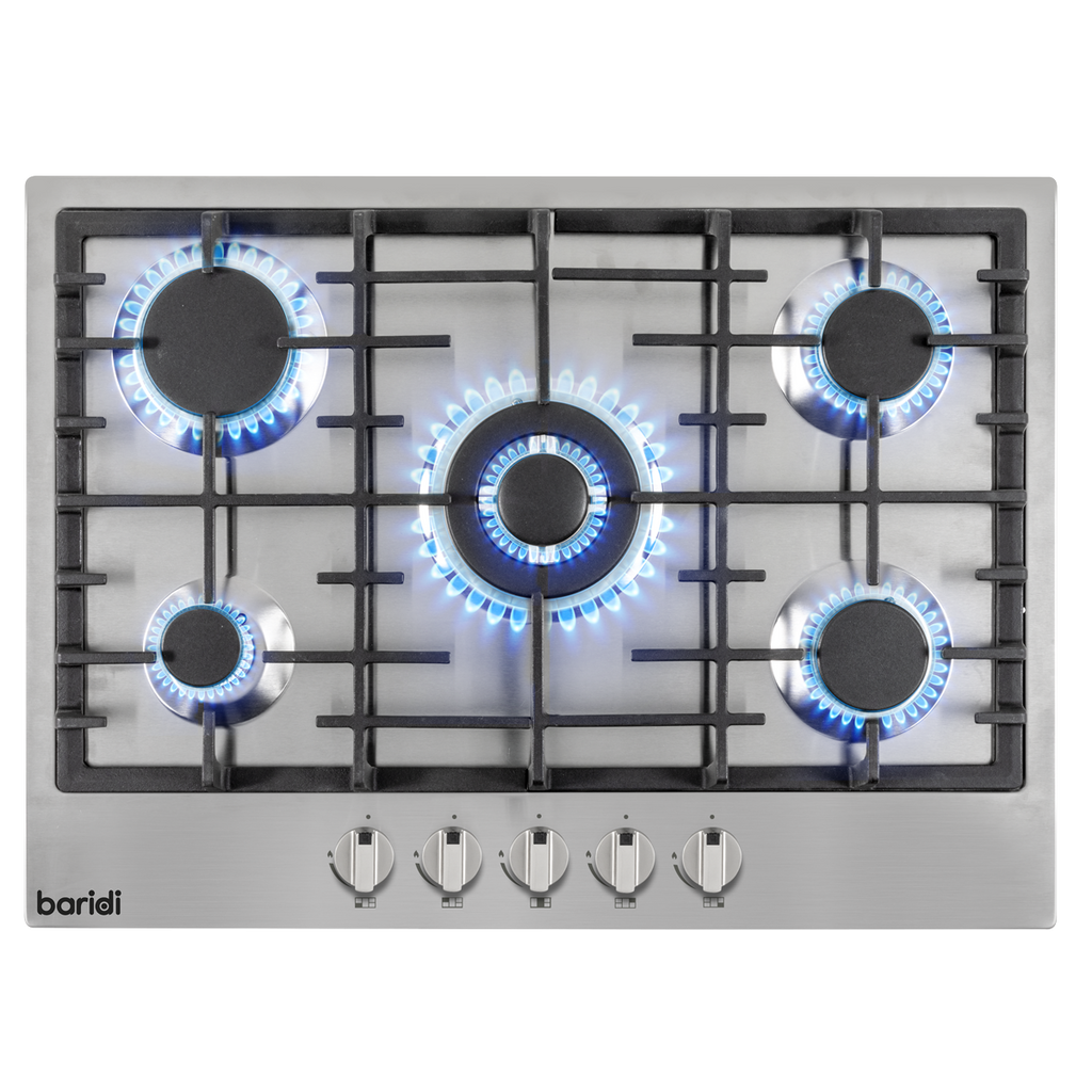 Baridi Built-in Gas Hob 70cm, 5 Cooking Zones, Stainless Steel (DH227)