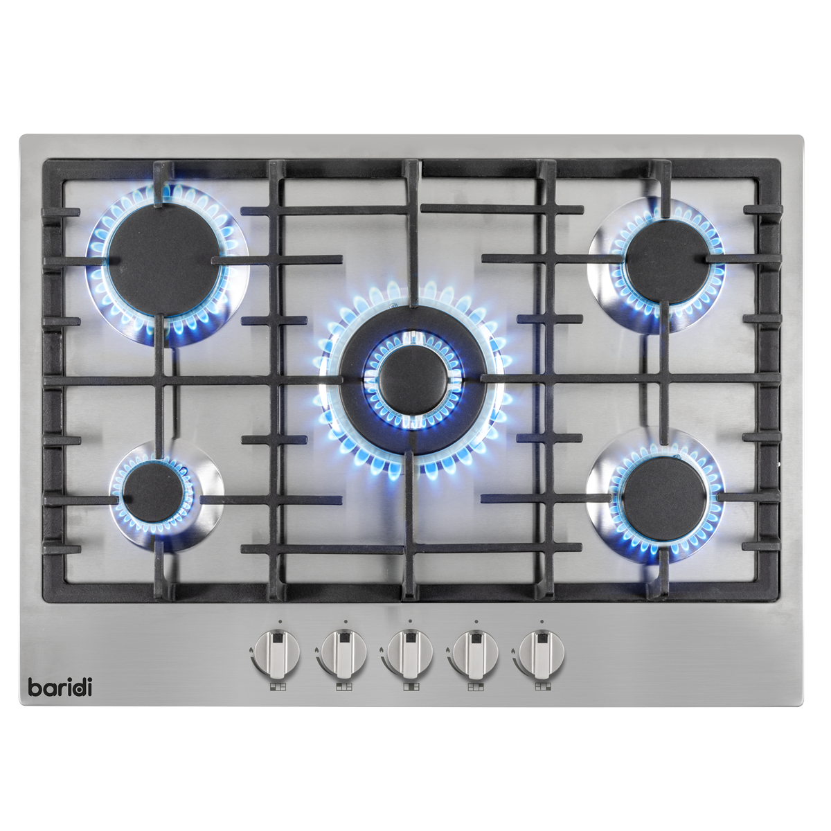 Baridi Built-in Gas Hob 70cm, 5 Cooking Zones, Stainless Steel (DH227)