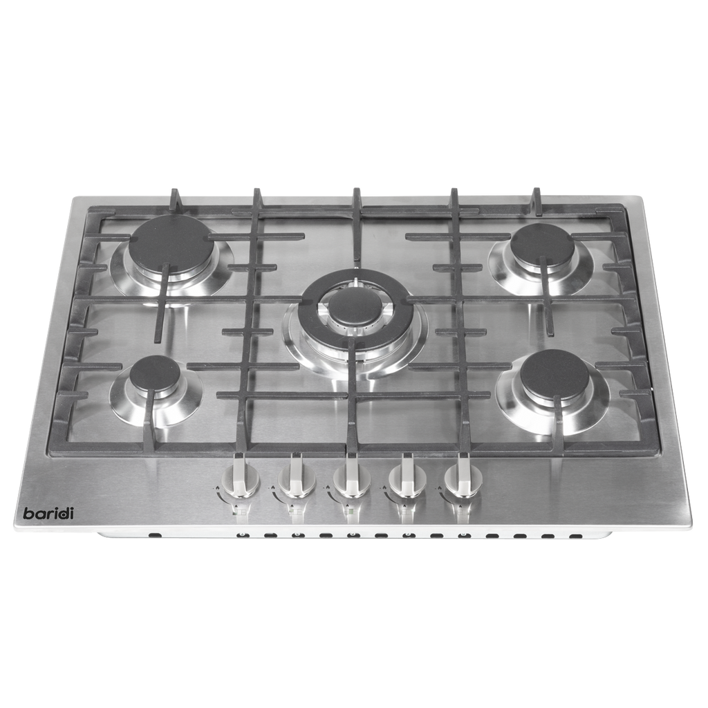 Baridi Built-in Gas Hob 70cm, 5 Cooking Zones, Stainless Steel (DH227)