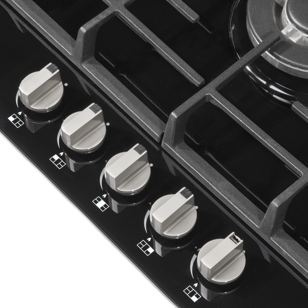 Baridi Built-in Gas Hob 70cm, 5 Cooking Zones, Black (DH228)