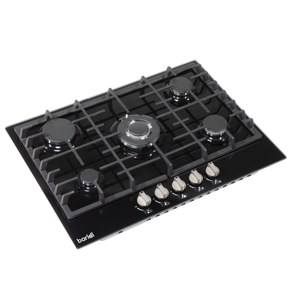 Baridi Built-in Gas Hob 70cm, 5 Cooking Zones, Black (DH228)