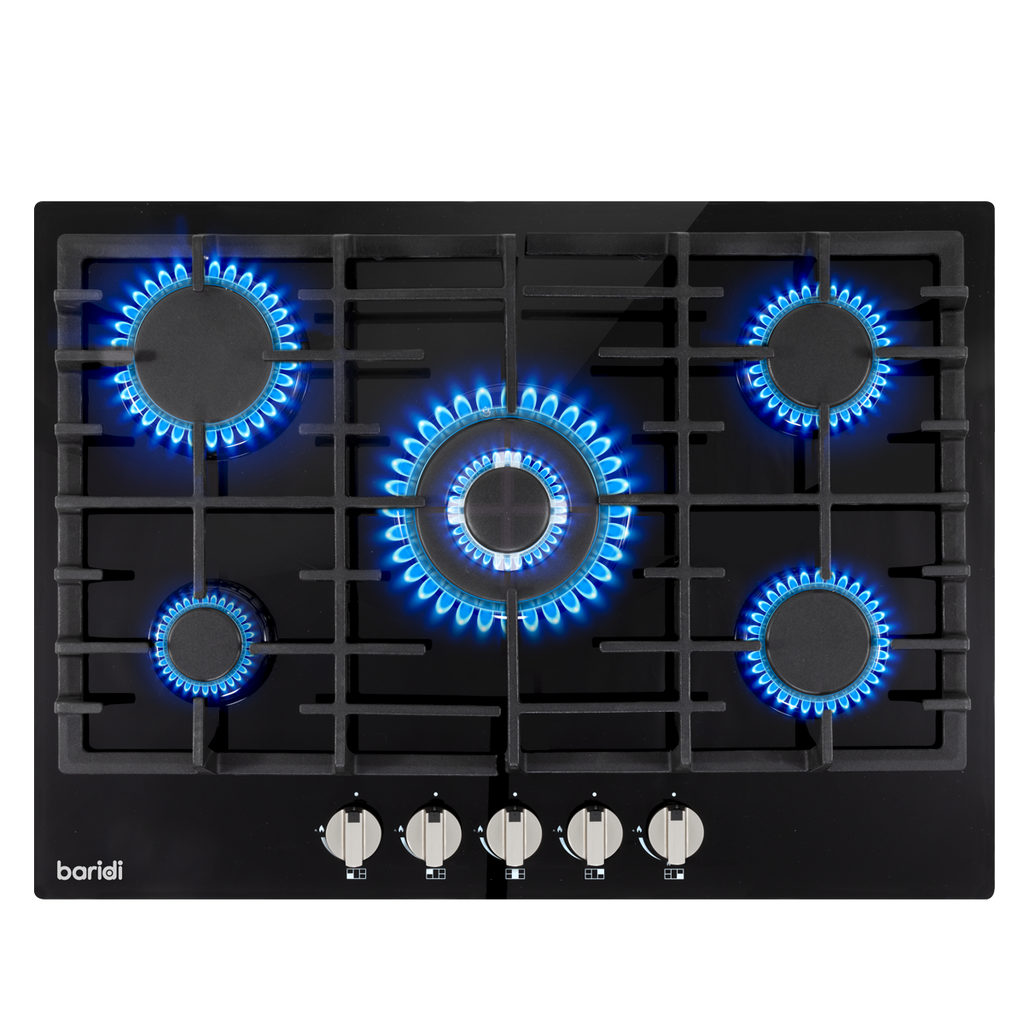 Baridi Built-in Gas Hob 70cm, 5 Cooking Zones, Black (DH228)
