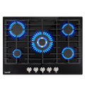 Baridi Built-in Gas Hob 70cm, 5 Cooking Zones, Black (DH228)