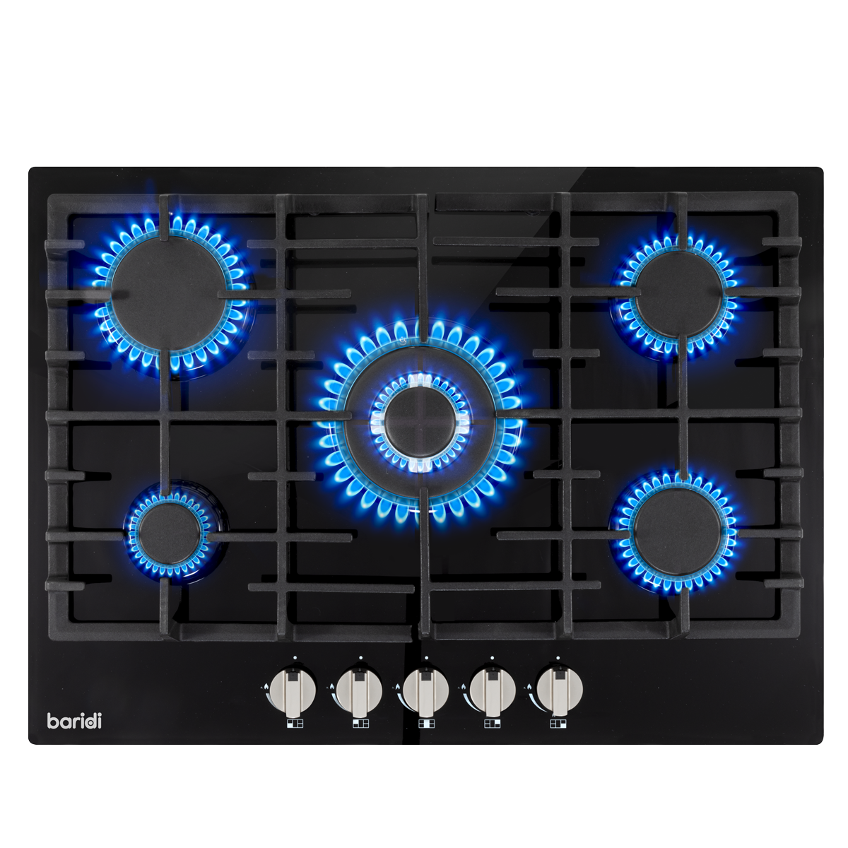 Baridi Built-in Gas Hob 70cm, 5 Cooking Zones, Black (DH228)