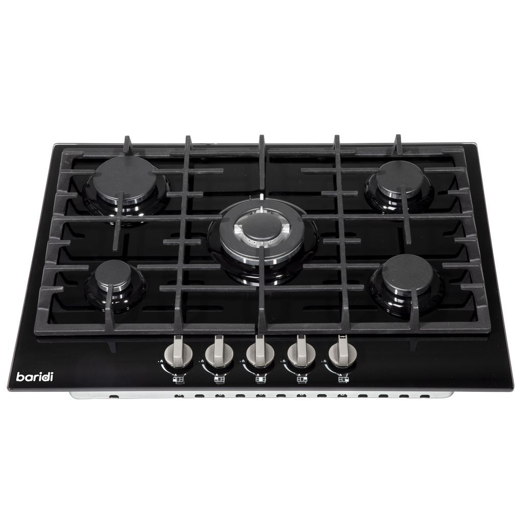 Baridi Built-in Gas Hob 70cm, 5 Cooking Zones, Black (DH228)