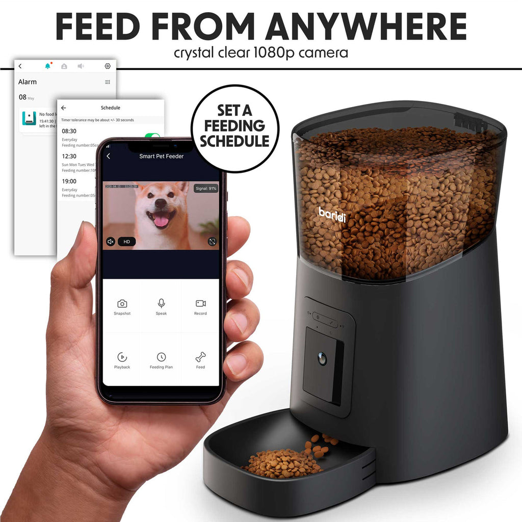Baridi Automatic Pet Feeder with Camera, 6L Capacity, Black (DH231)