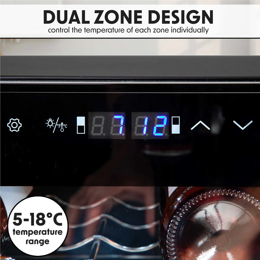 Baridi DH236 Dual Zone Wine Cooler Fridge with Digital Touchscreen Controls, LED Light, 52 Bottle Capacity, Black