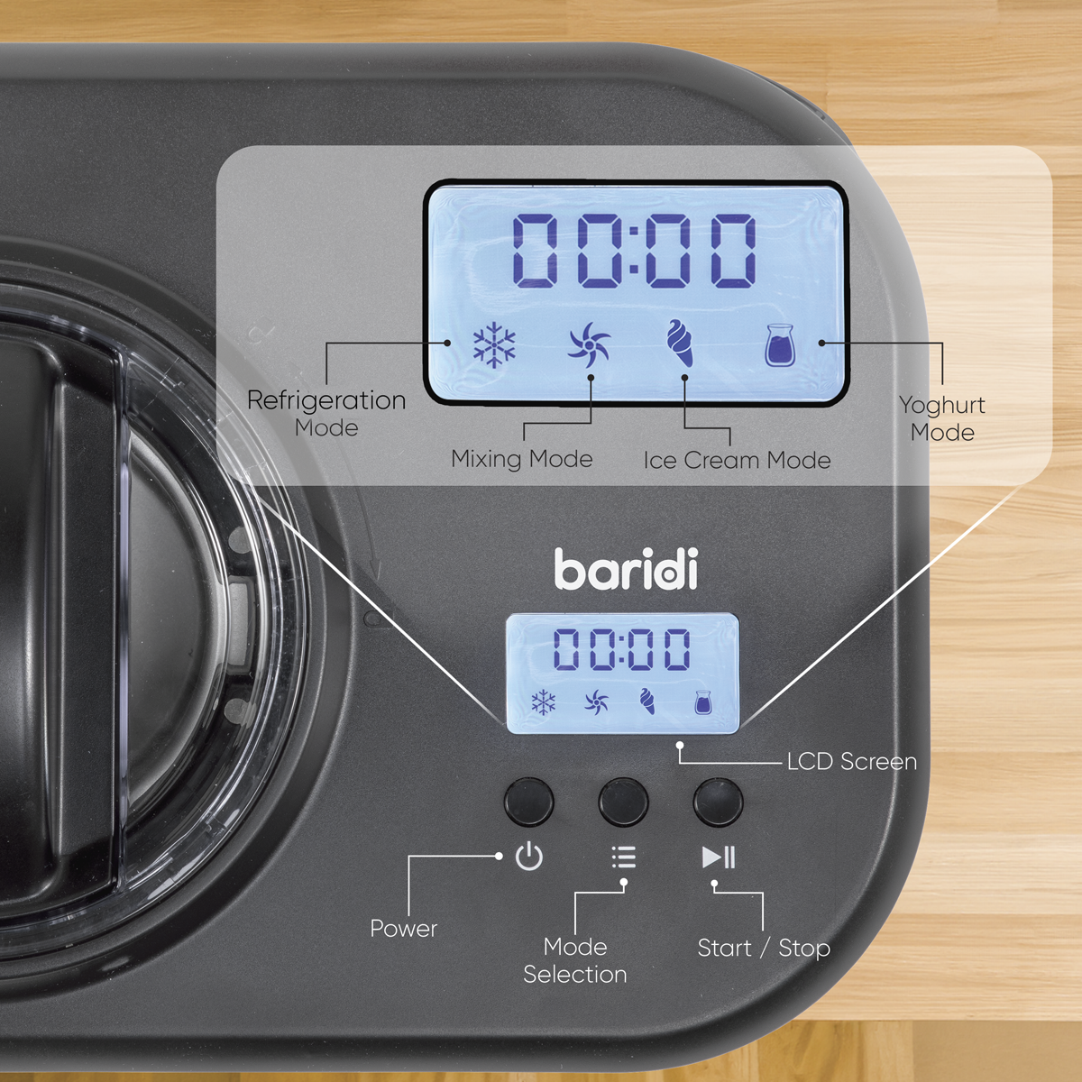 Baridi Automatic Churning Ice Cream Machine, 1L Capacity, Black (DH238)