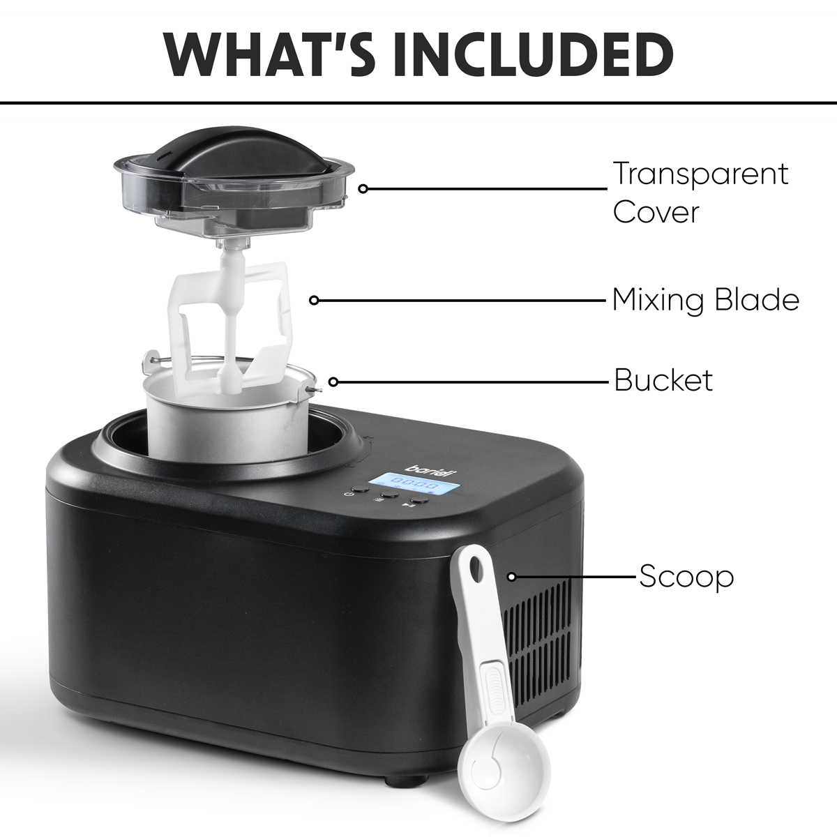 Baridi Automatic Churning Ice Cream Machine, 1L Capacity, Black (DH238)