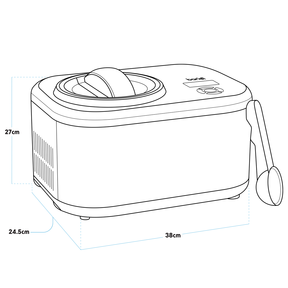 Baridi Automatic Churning Ice Cream Machine, 1.5L Capacity, Black (DH240)