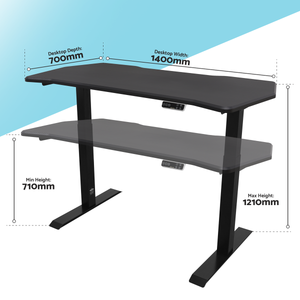 Dellonda Carbon Fibre Effect Electric Height Adjustable Standing Desk, 1400 x 700mm Dual Motor 100kg