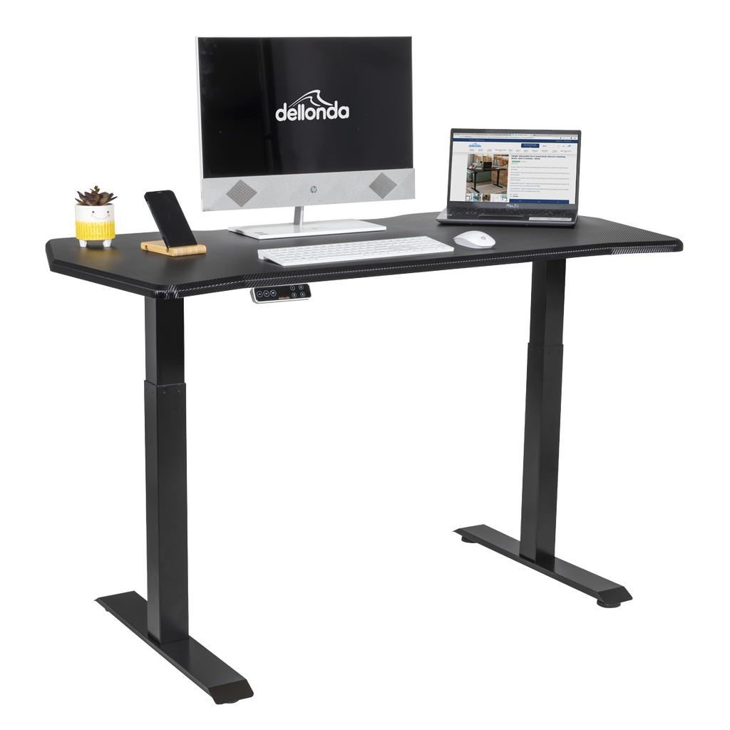 Dellonda Carbon Fibre Effect Electric Height Adjustable Standing Desk, 1400 x 700mm Dual Motor 100kg