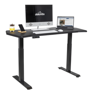 Dellonda Carbon Fibre Effect Electric Height Adjustable Standing Desk, 1400 x 700mm Dual Motor 100kg