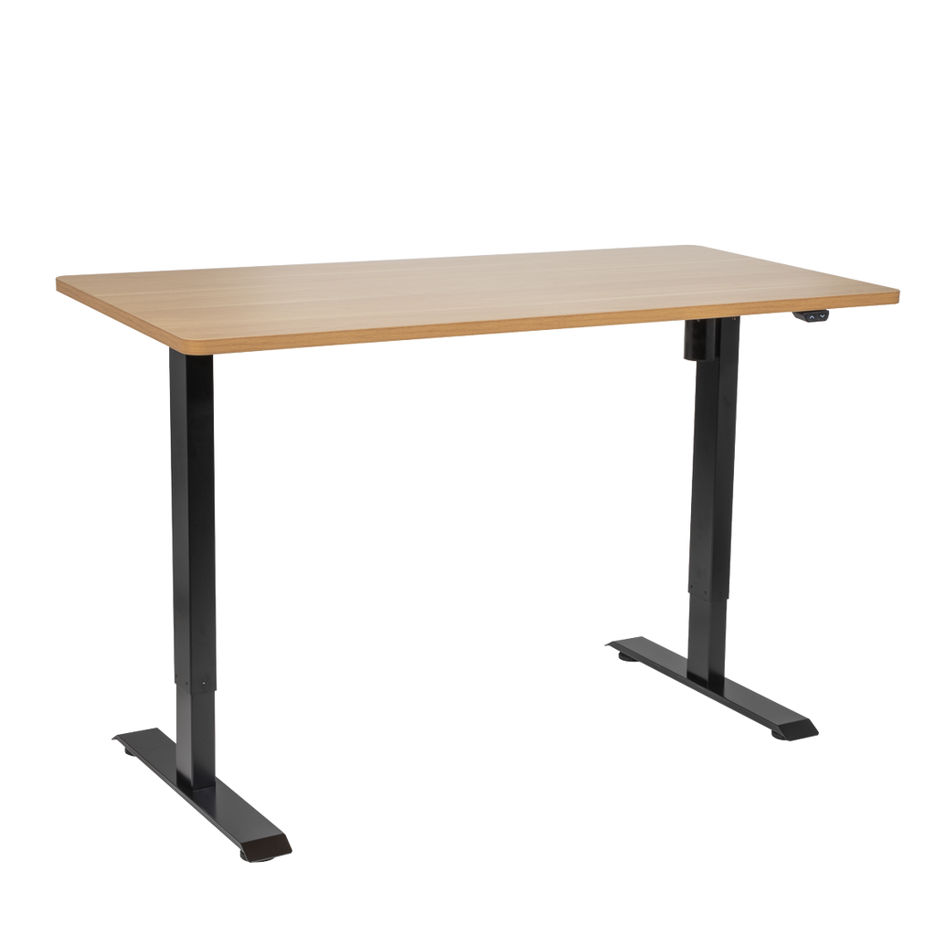 Dellonda Single Motor Height-Adjustable Desk, 140 x 70cm, Oak Desktop (DH242)