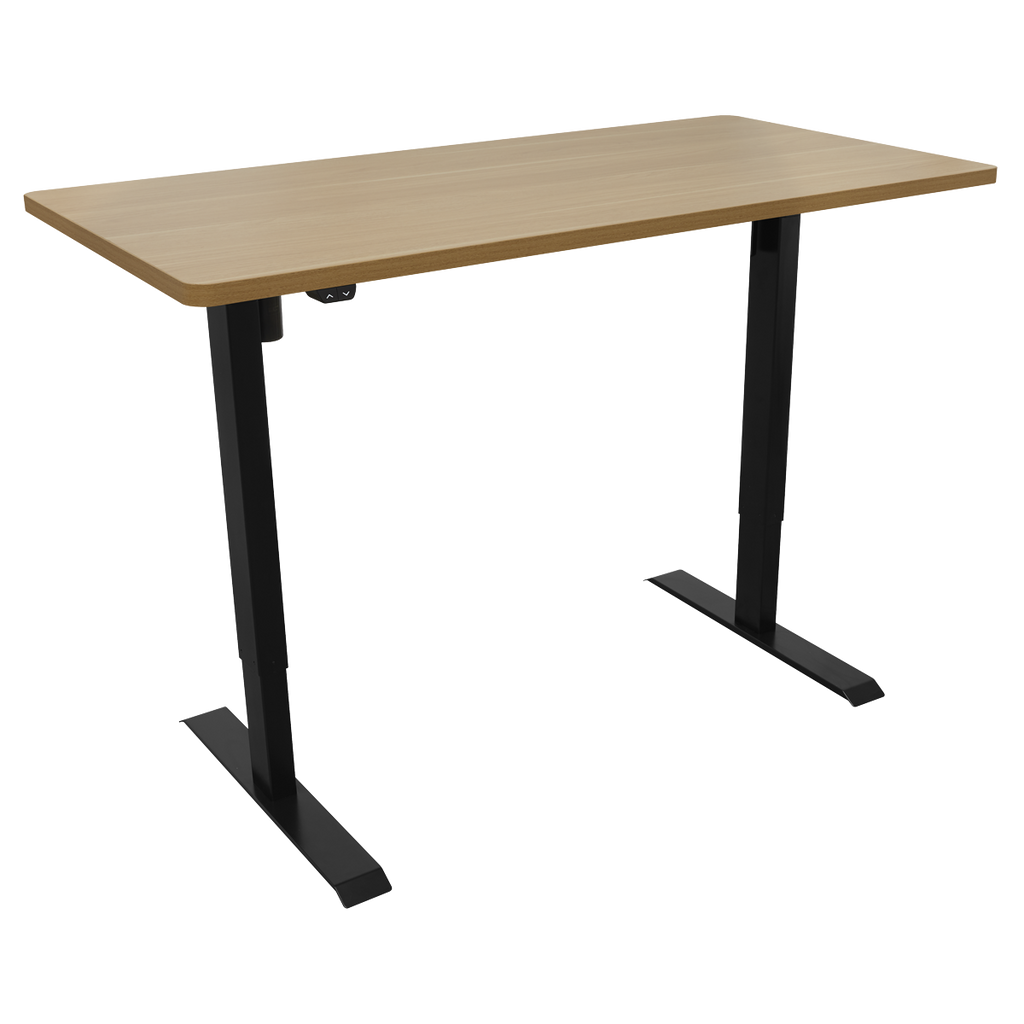 Dellonda Single Motor Height-Adjustable Desk, 140 x 70cm, Oak Desktop (DH242)