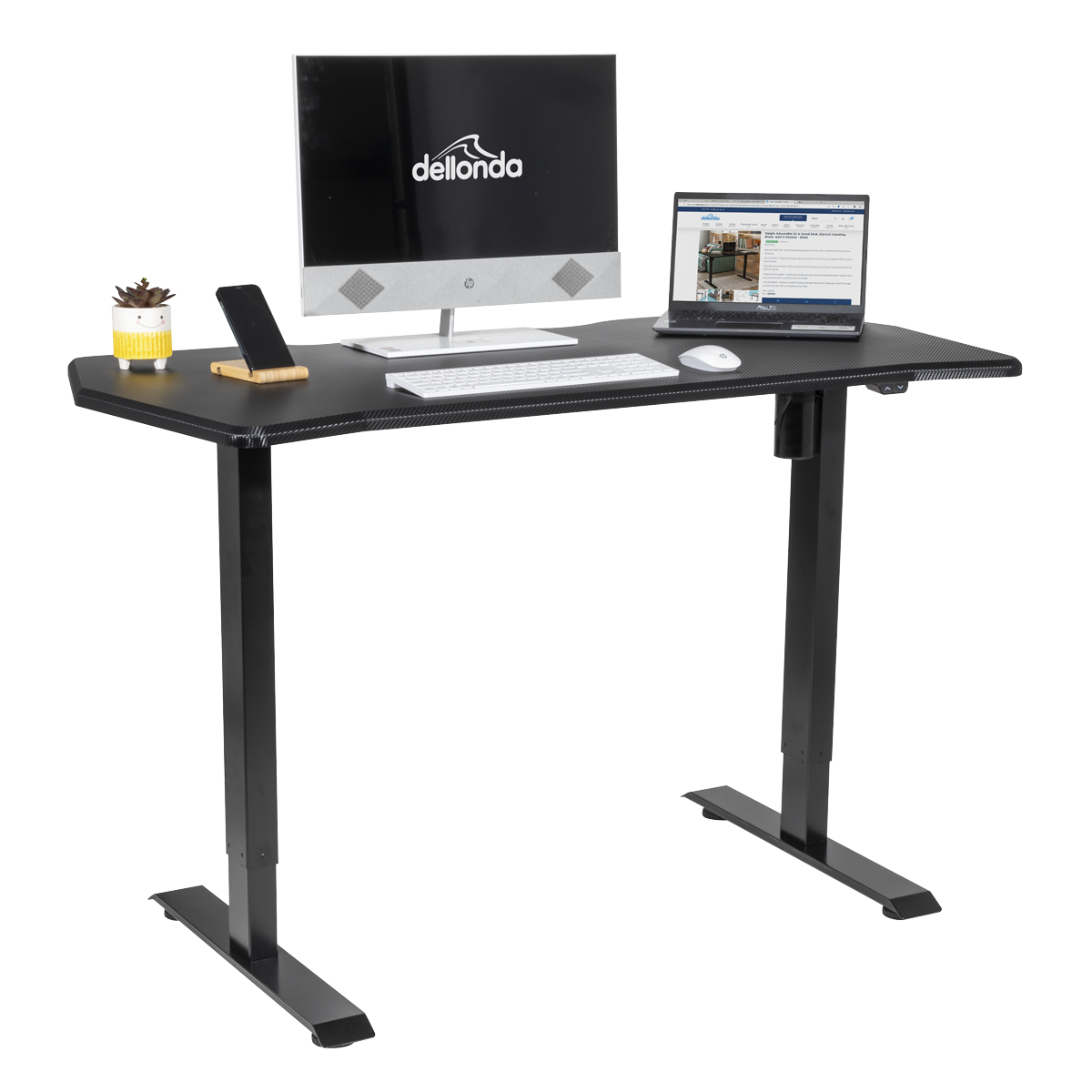 Dellonda Single Motor Height-Adjustable Desk, 140 x 70cm, Carbon Desktop (DH243)