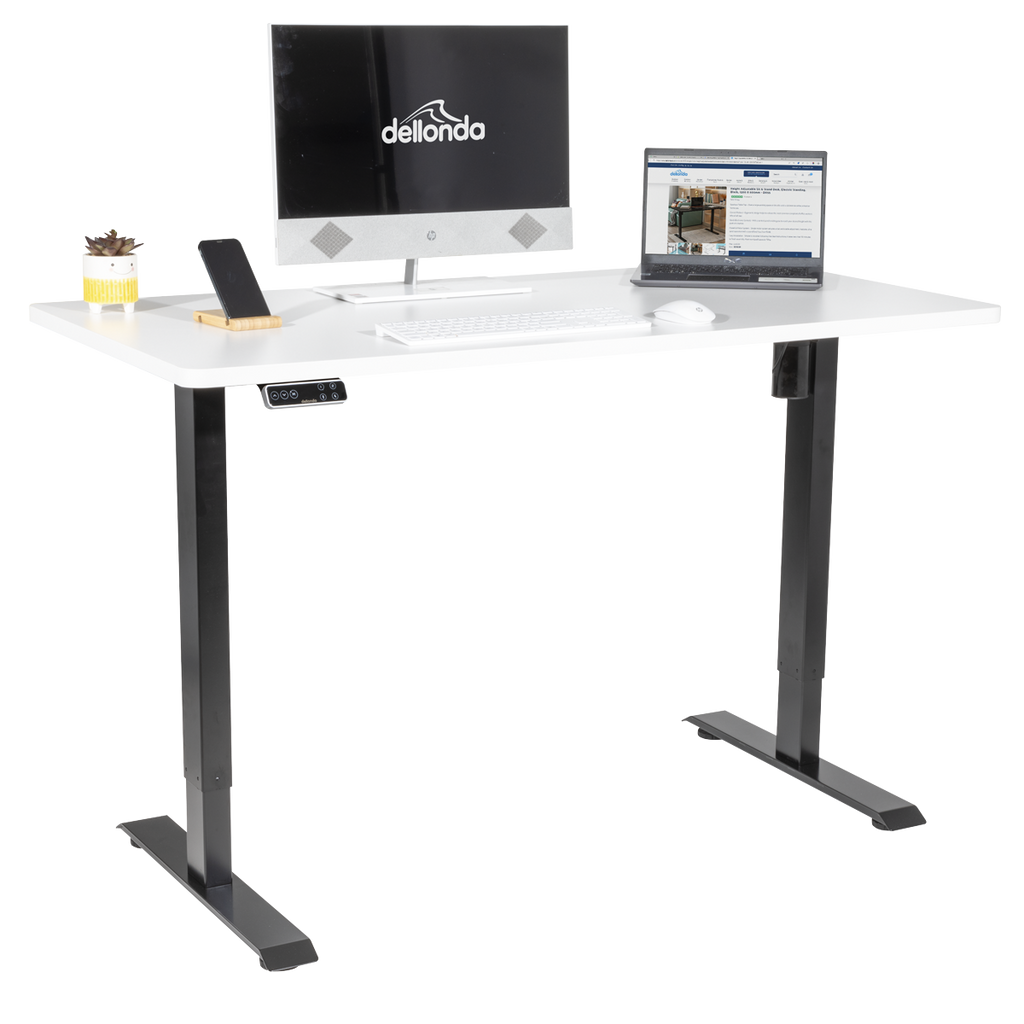 Dellonda Single Motor Height-Adjustable Desk, 140 x 70cm, White Desktop (DH244)