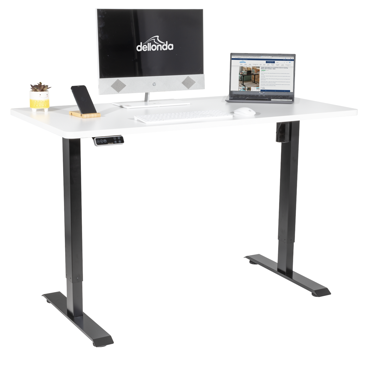 Dellonda Single Motor Height-Adjustable Desk, 140 x 70cm, White Desktop (DH244)