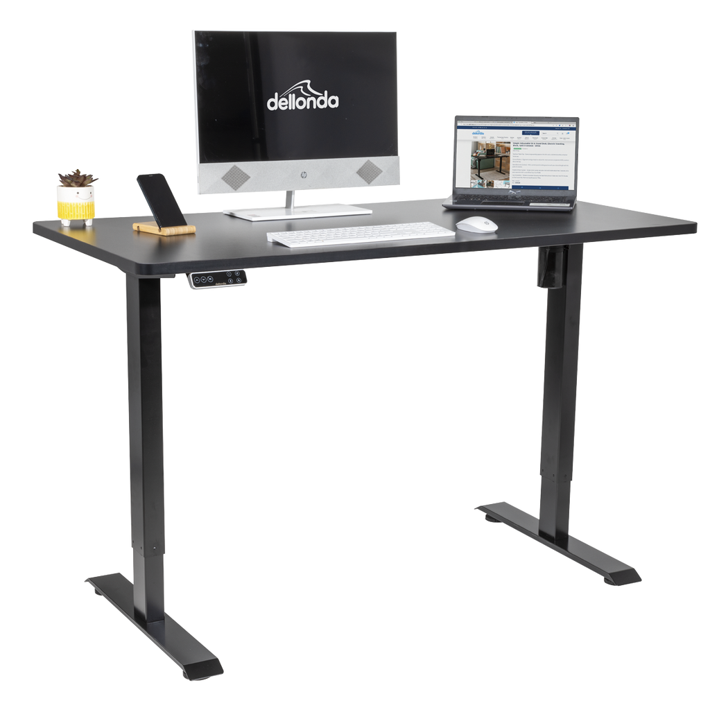 Dellonda Single Motor Height-Adjustable Desk, 140 x 70cm, Black Desktop (DH245)