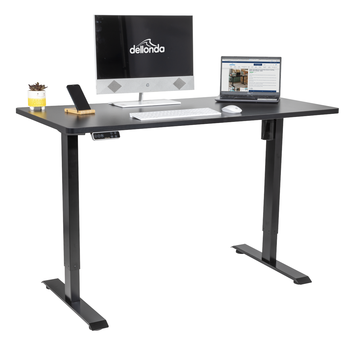Dellonda Single Motor Height-Adjustable Desk, 140 x 70cm, Black Desktop (DH245) (Factory Refurbished A)