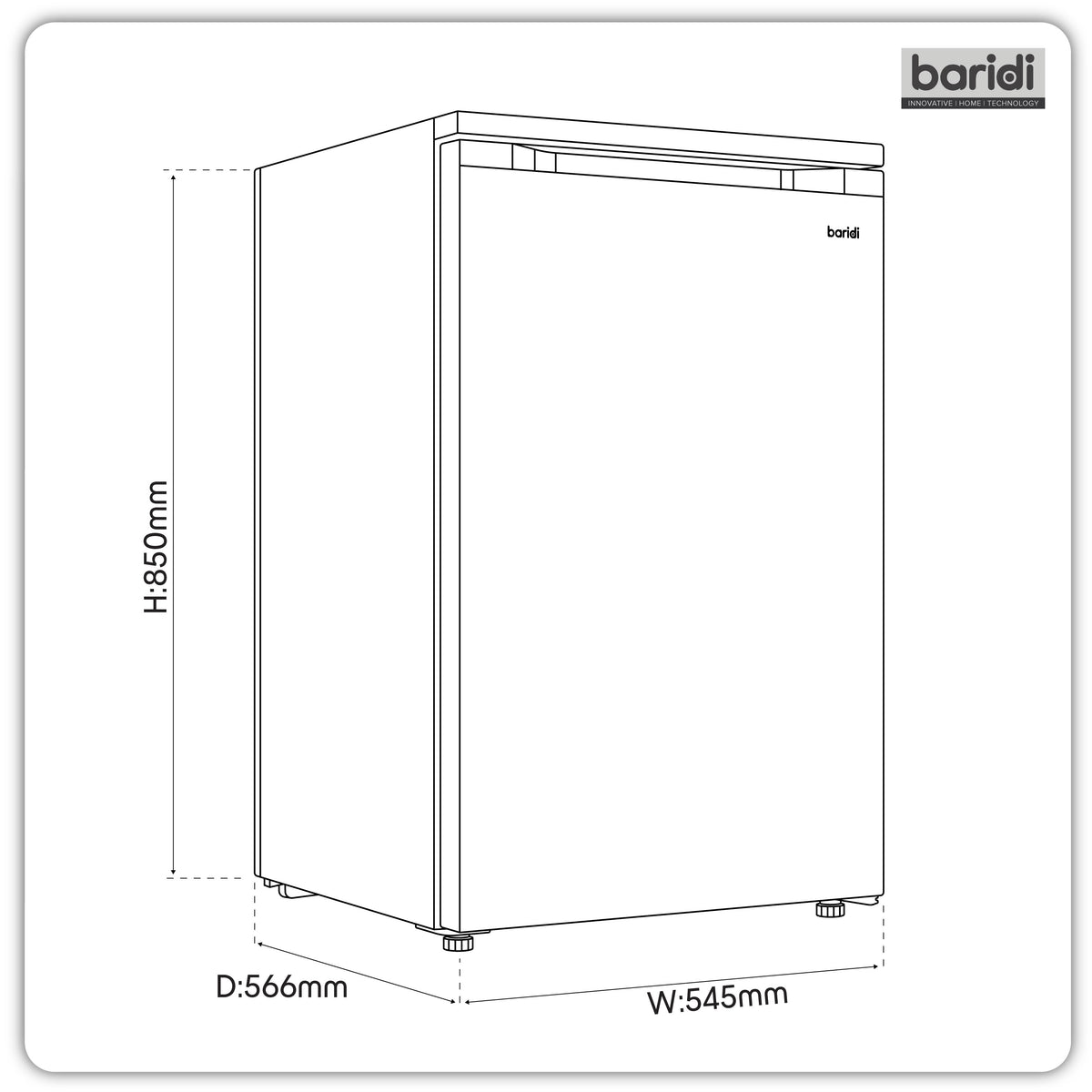 Baridi 55cm Undercounter Larder Fridge, 130L Capacity