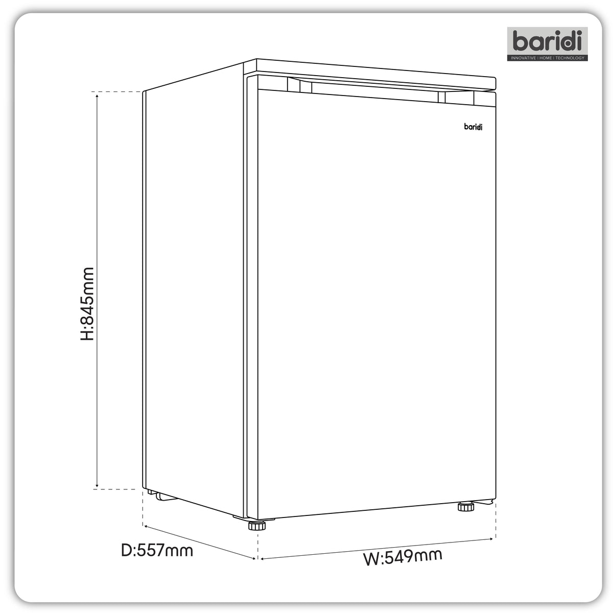 Baridi 55cm Freestanding Undercounter Fridge with Ice Box 107L