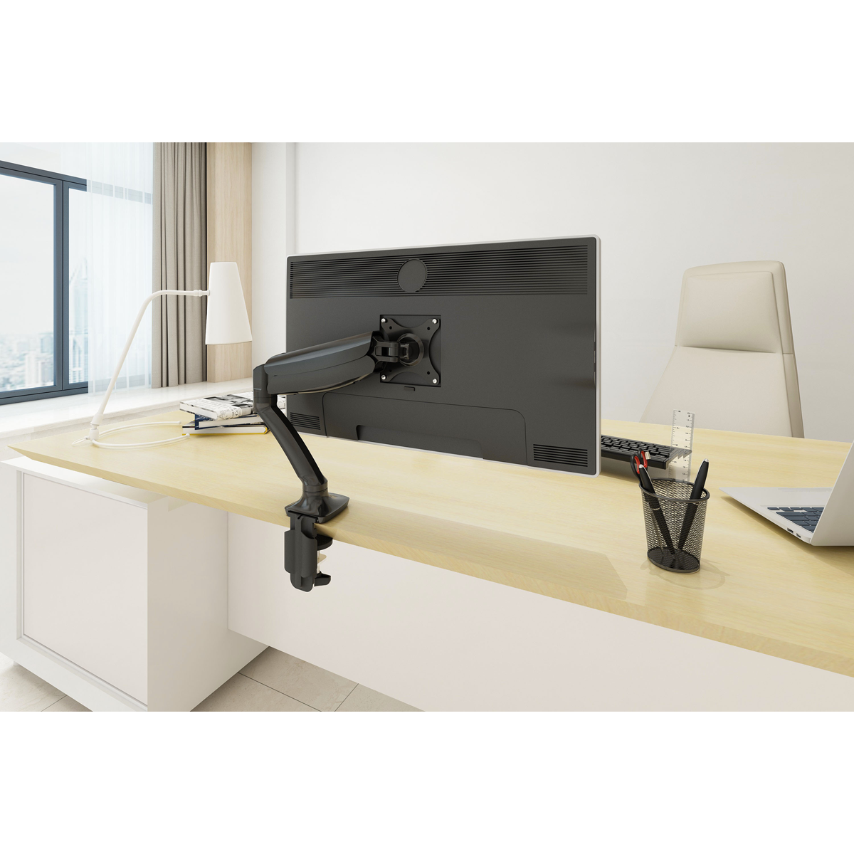 Dellonda Single Monitor Adjustable Arm with 360° Rotation, Black (DH24)