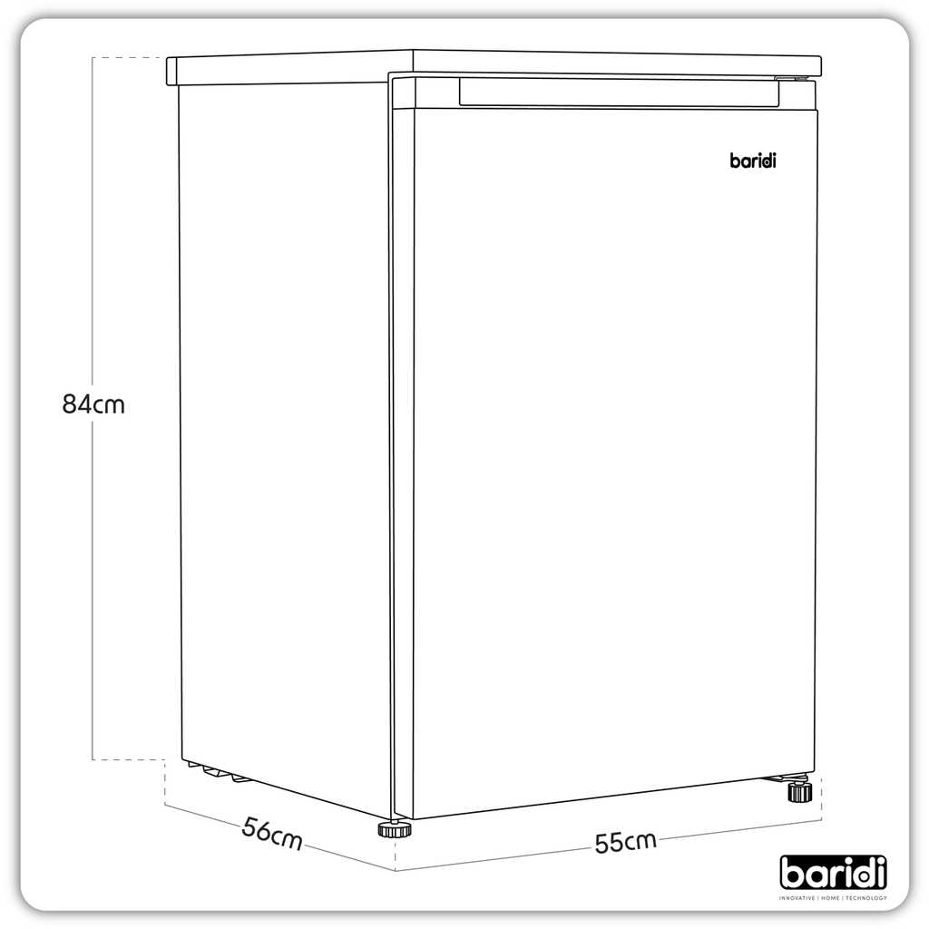 Baridi Freestanding Undercounter Freezer, 85L Capacity, White (DH250)