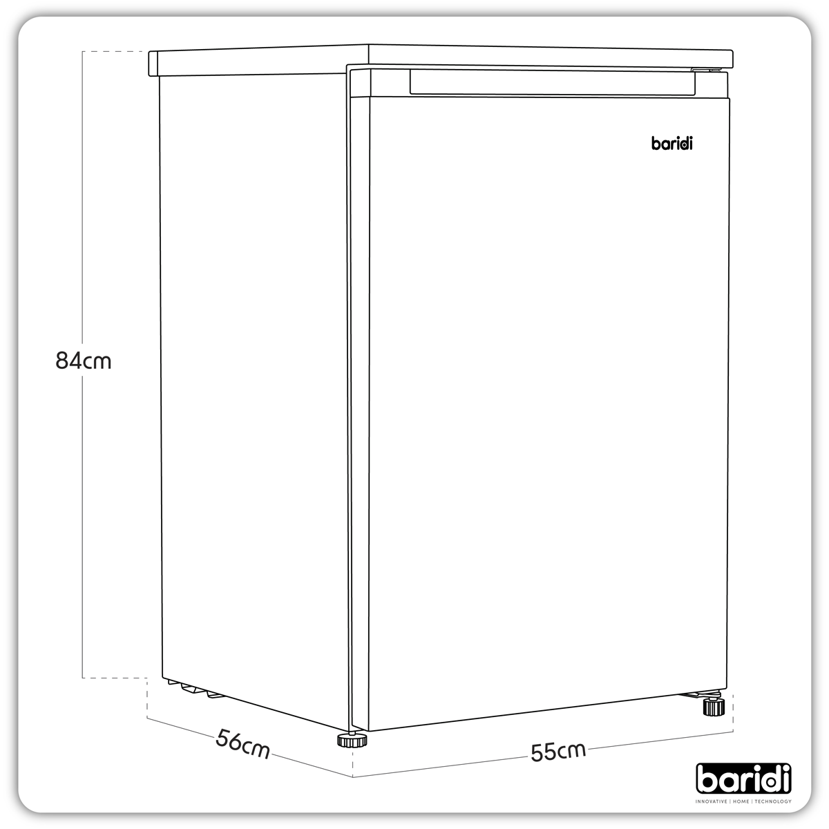 Baridi Freestanding Undercounter Freezer, 85L Capacity, White (DH250)