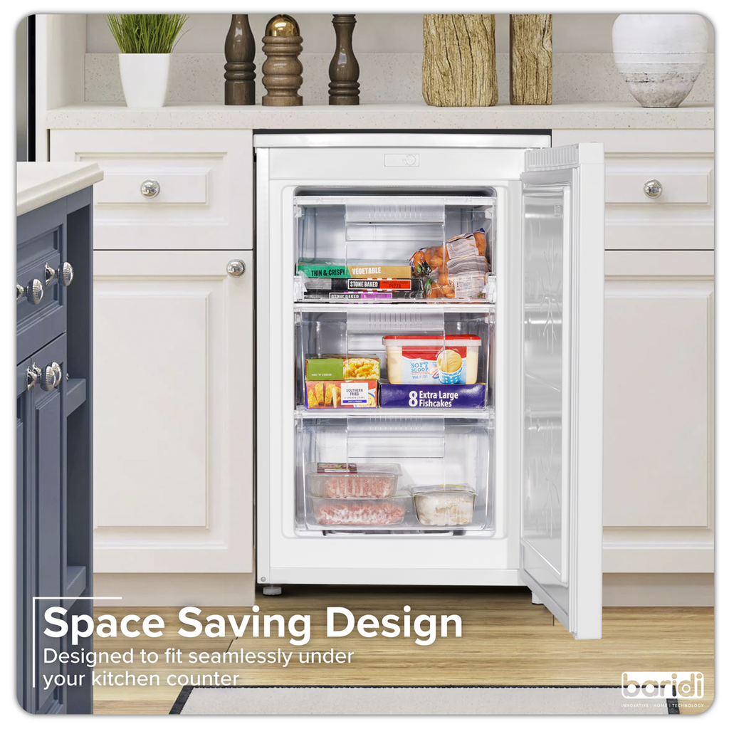Baridi Freestanding Undercounter Freezer, 85L Capacity, White (DH250)