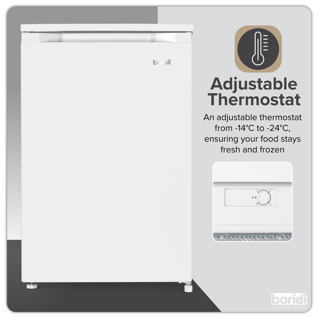 Baridi Freestanding Undercounter Freezer, 85L Capacity, White (DH250)