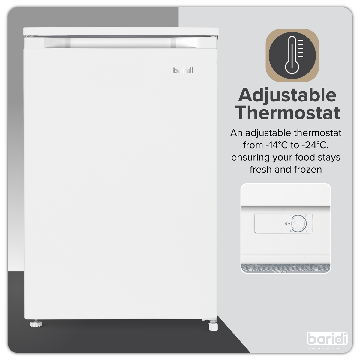Baridi Freestanding Undercounter Freezer, 85L Capacity, White (DH250) (Factory Refurbished A)
