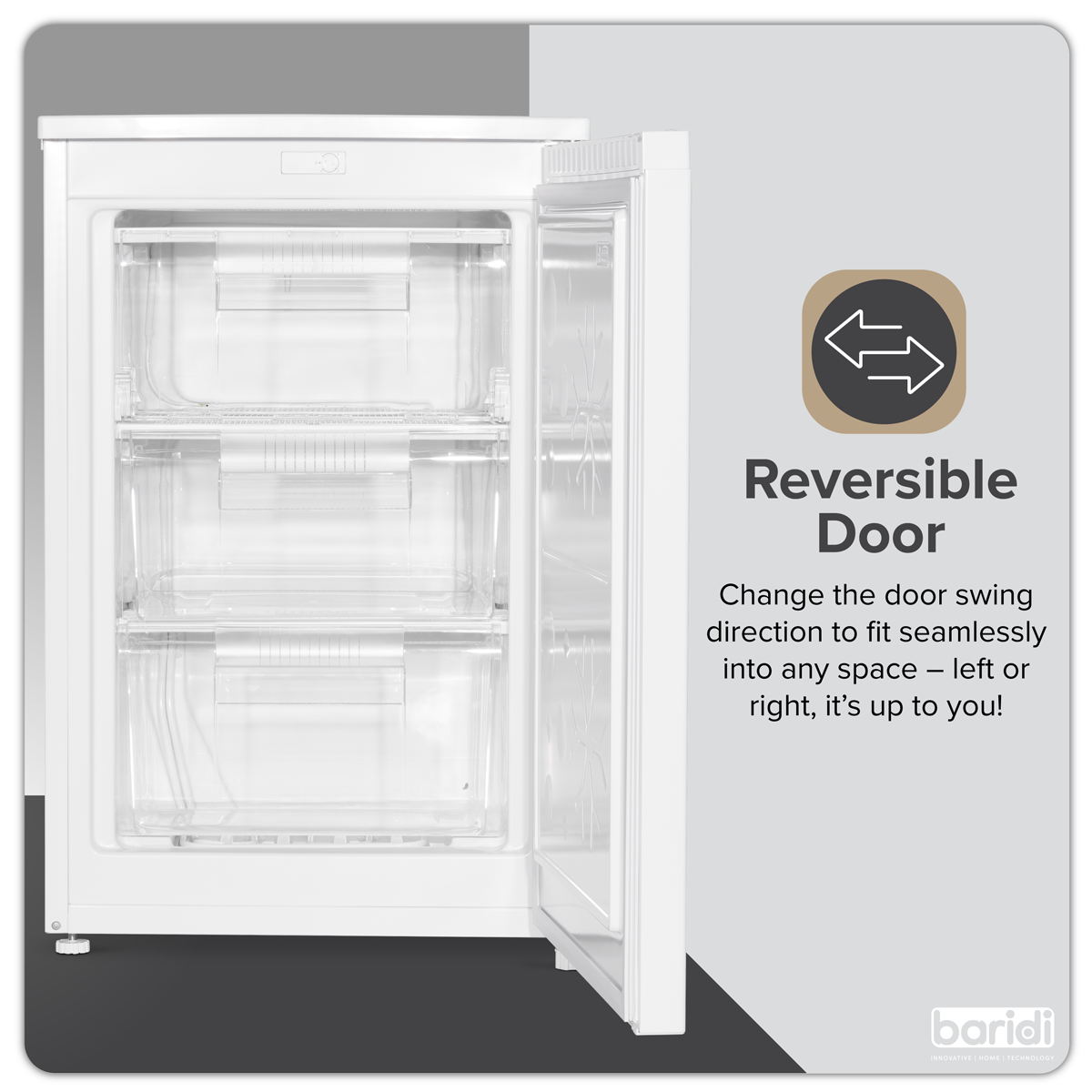 Baridi Freestanding Undercounter Freezer, 85L Capacity, White (DH250) (Factory Refurbished A)