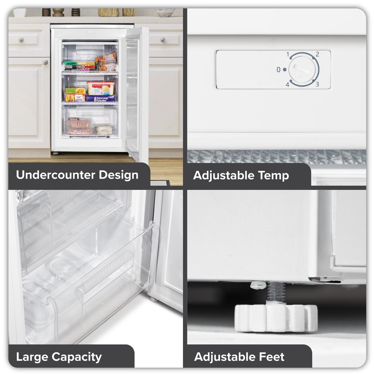 Baridi Freestanding Undercounter Freezer, 85L Capacity, White (DH250)
