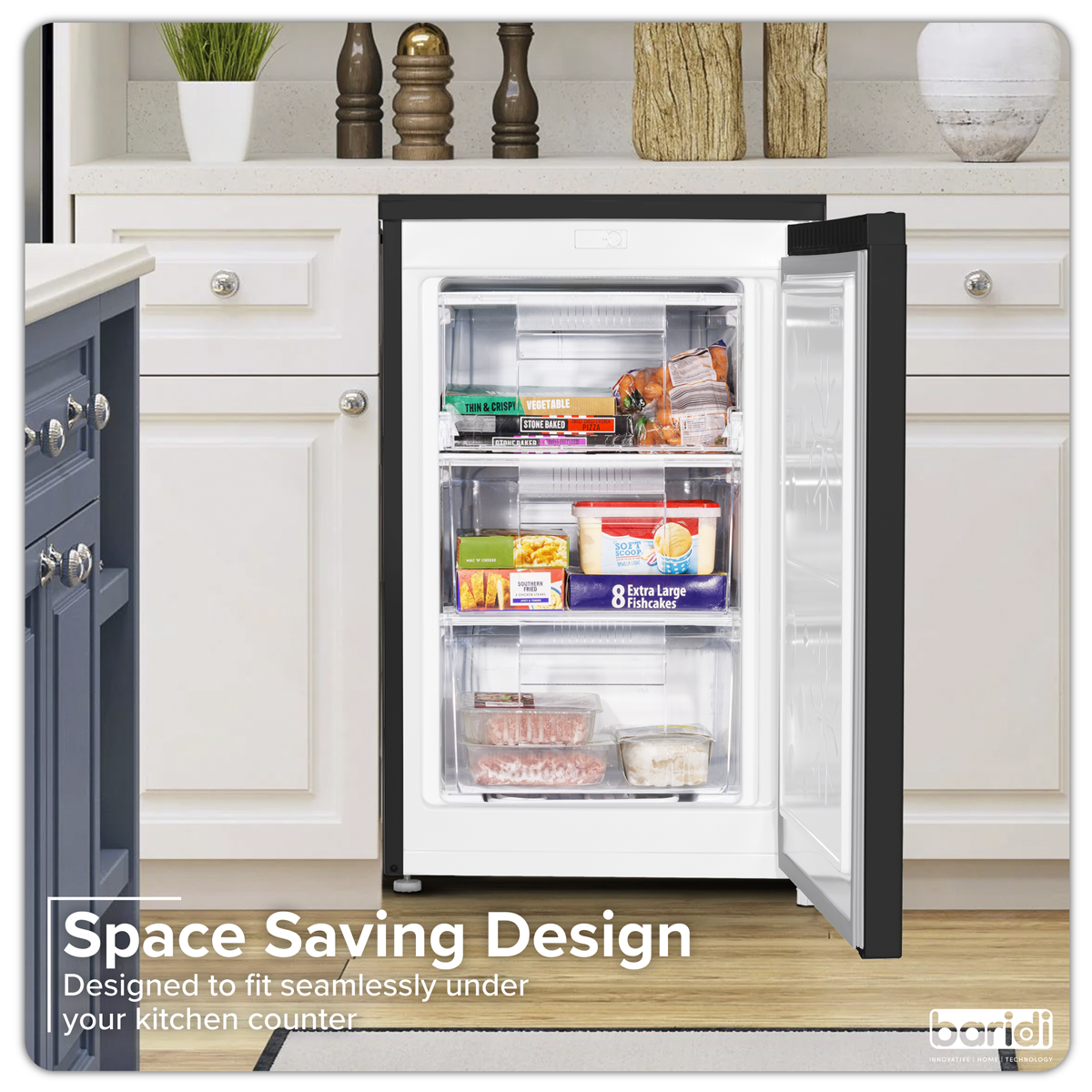 Baridi Freestanding Undercounter Freezer, 85L Capacity, Black (DH251)