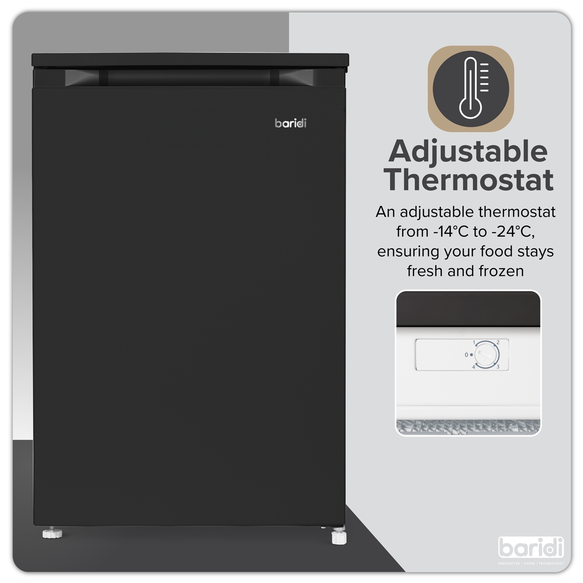 Baridi Freestanding Undercounter Freezer, 85L Capacity, Black (DH251)