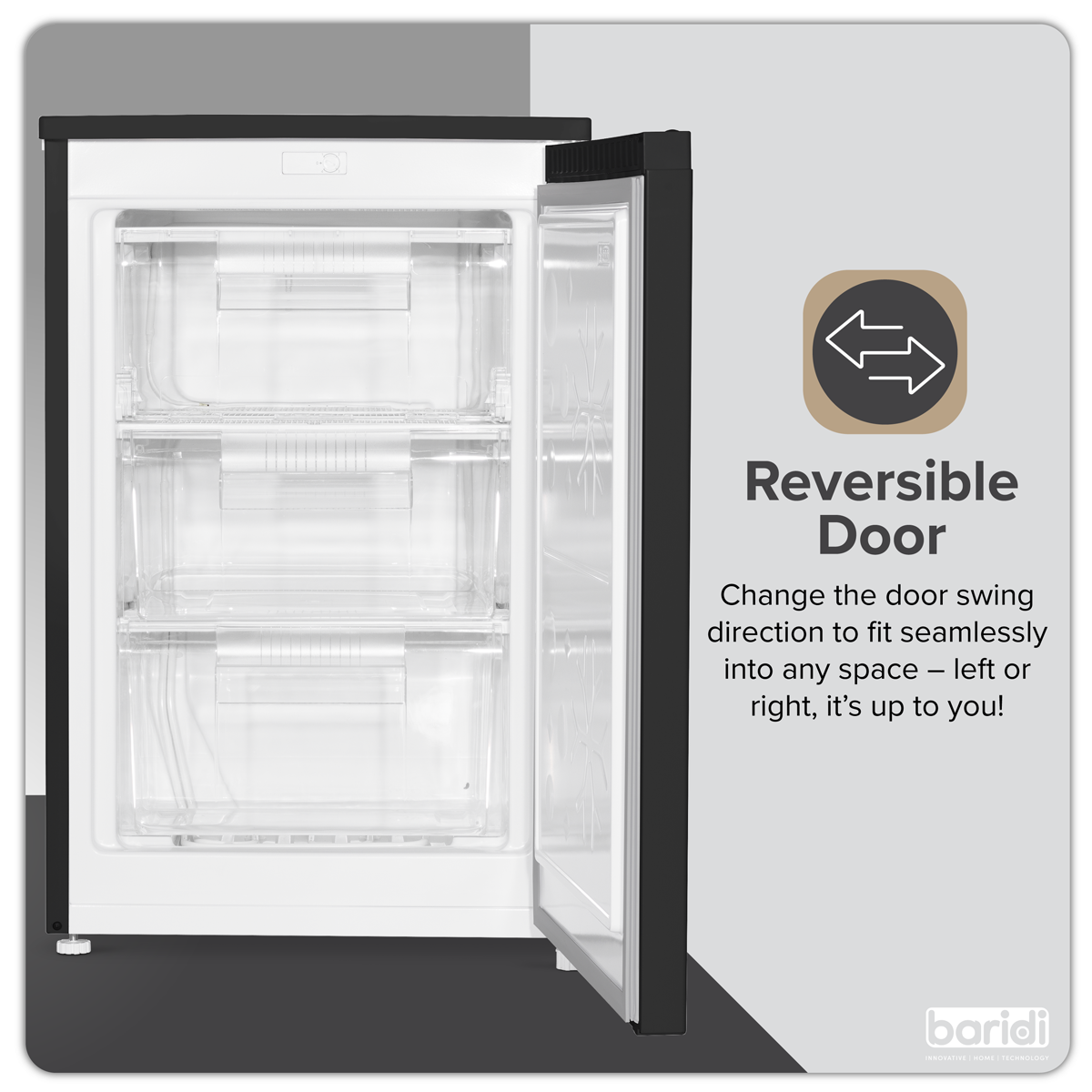 Baridi Freestanding Undercounter Freezer, 85L Capacity, Black (DH251)