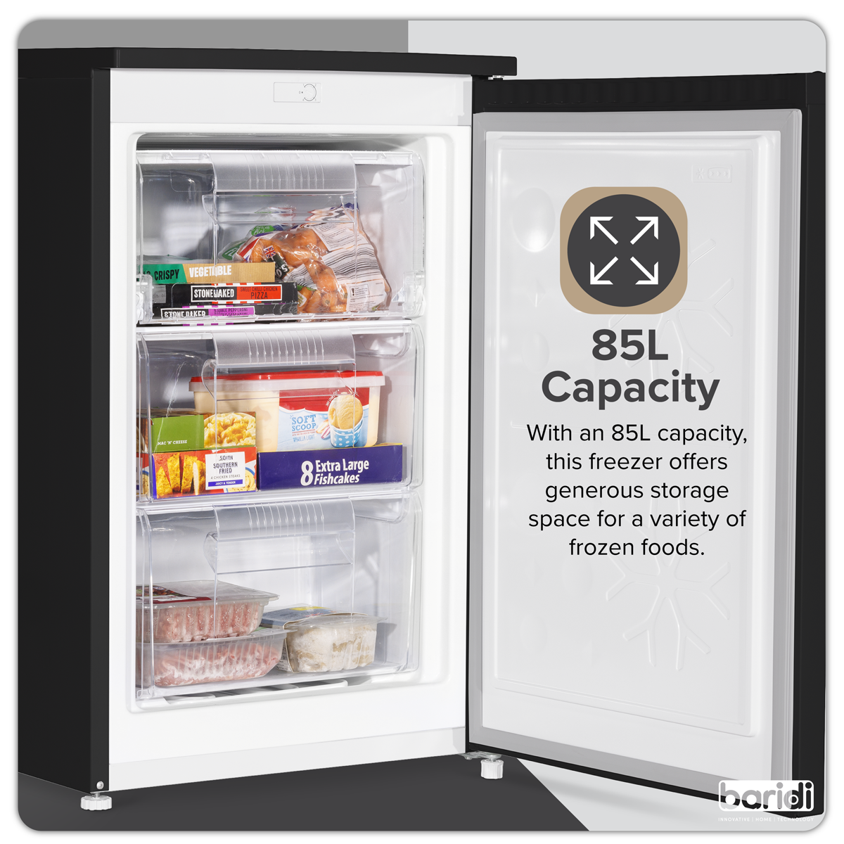 Baridi Freestanding Undercounter Freezer, 85L Capacity, Black (DH251)